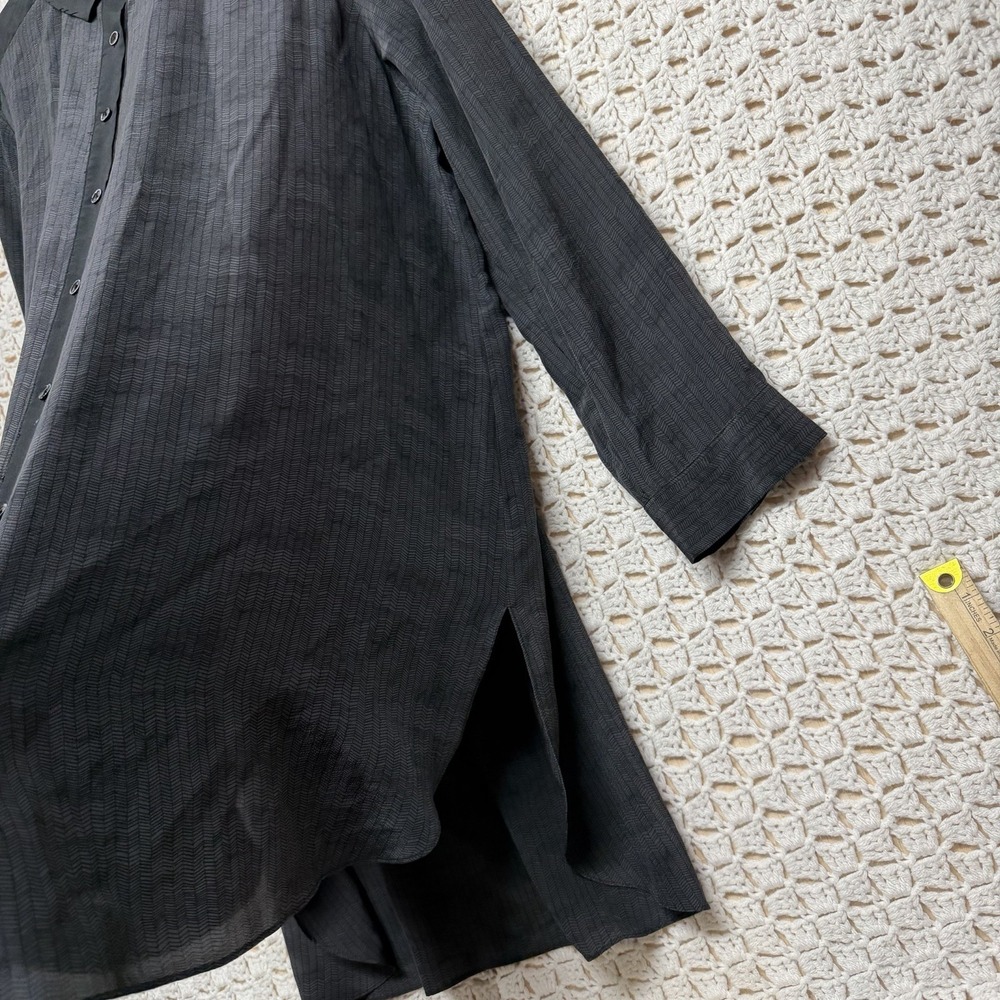Eileen Fisher 100%Silk Shirt Top Women XL Gray Black WhimsigothFairt Button - Picture 8 of 10